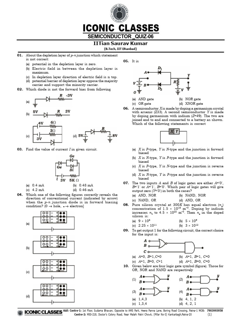 Semiconductor Quiz Questions and Answers | PDF | P–N Junction | Bipolar ...