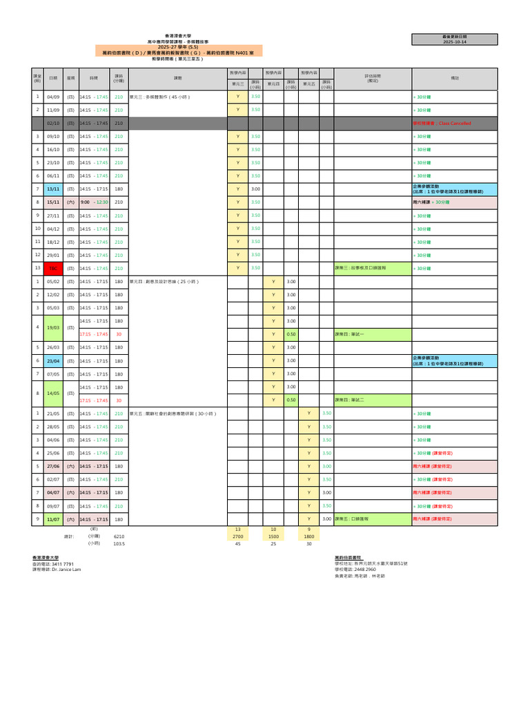 DG - MKPC&MKEC - Timetable - 2025-27 - Term 2 (S.5) - 20251014 | PDF