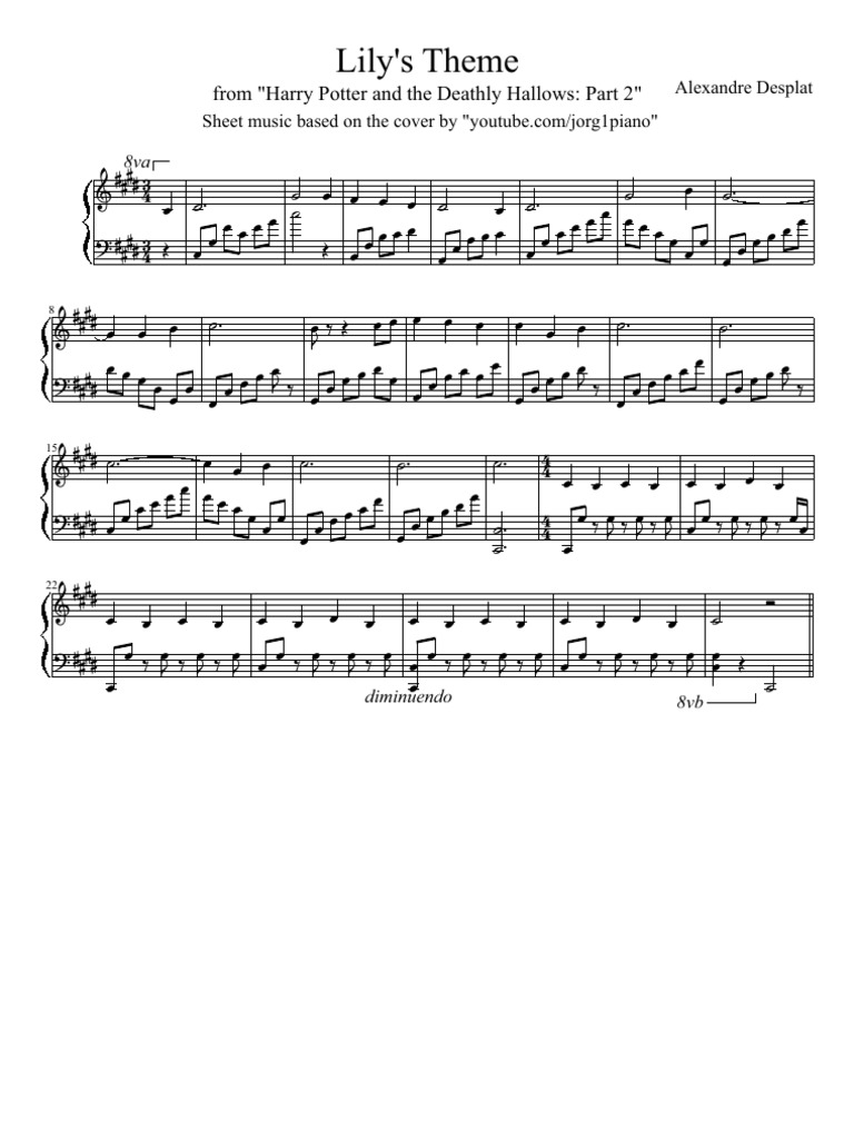 Lilys Theme Sheetmusic Harry Potter Contemporary Fantasy Novels lilys theme sheetmusic harry potter