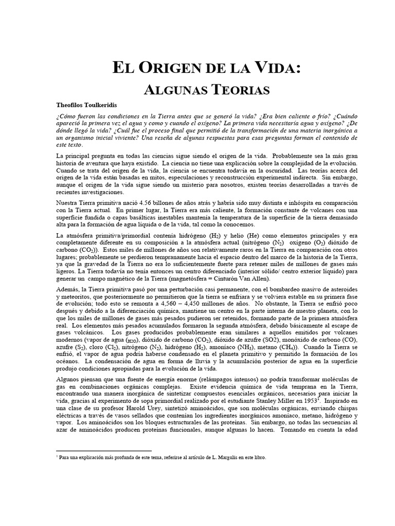 Teorías sobre el origen de la vida | PDF | Tierra | Abiogénesis