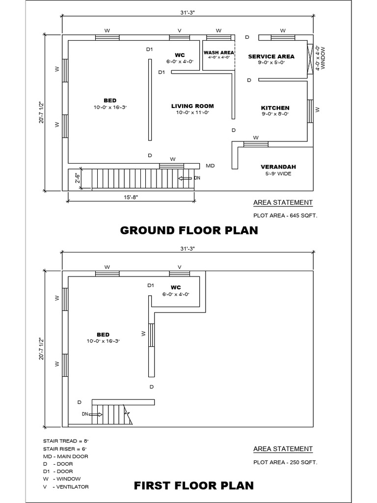 Ground Floor and First Floor Plan Layout | PDF | Stairs | Transport ...