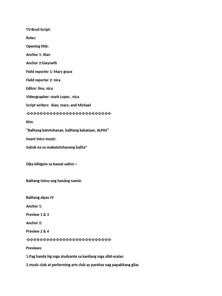 TV Broadcasting Script (1) | PDF