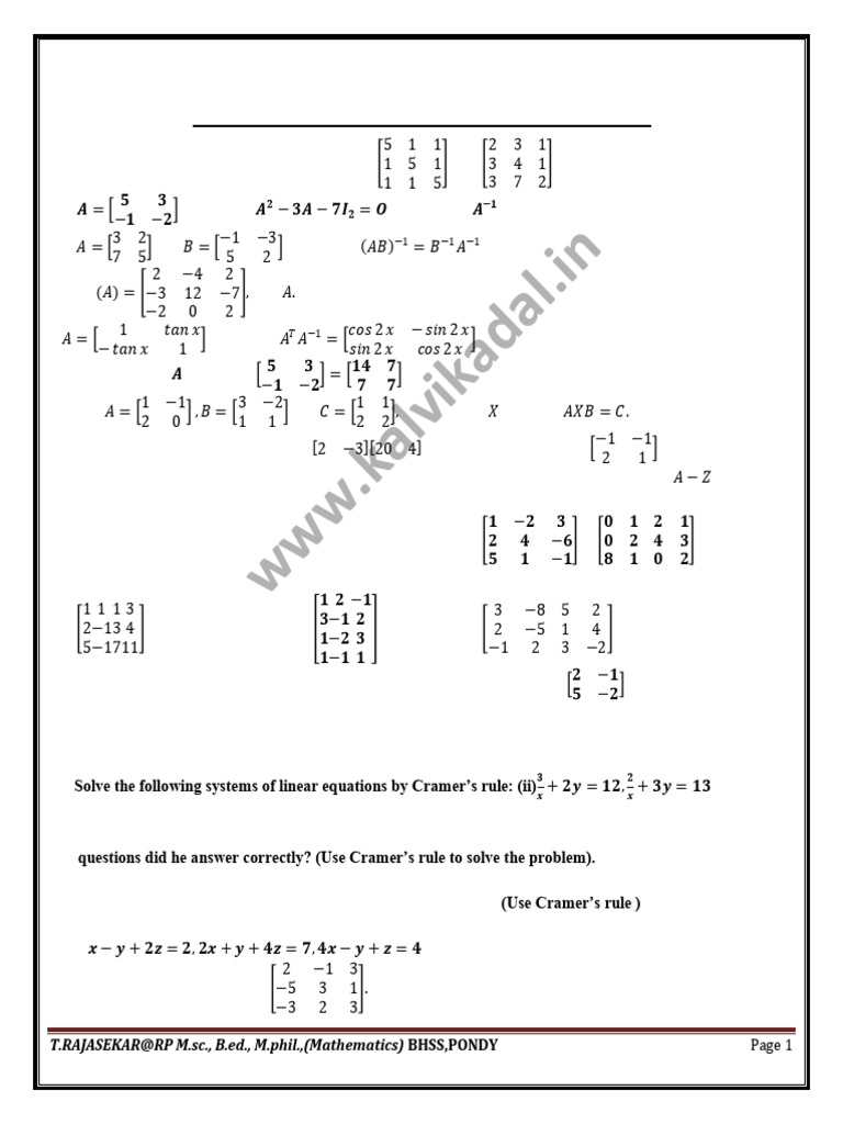 12th Grade Mathematics 2024: Key Questions | PDF | Matrix (Mathematics ...