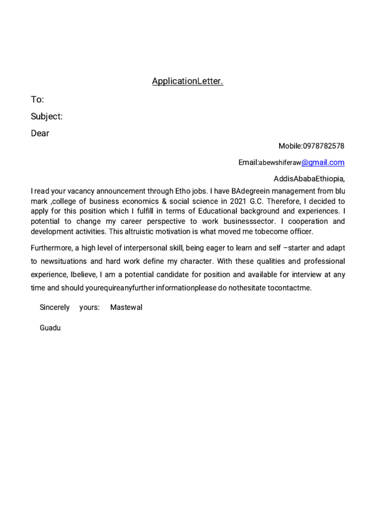 Job Application for Management Position | PDF