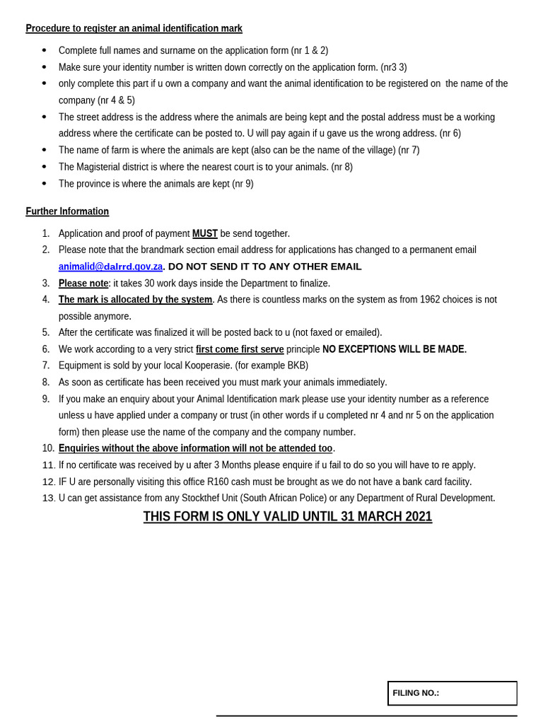 Animal Identification Mark Application Guide | PDF | Identity Document