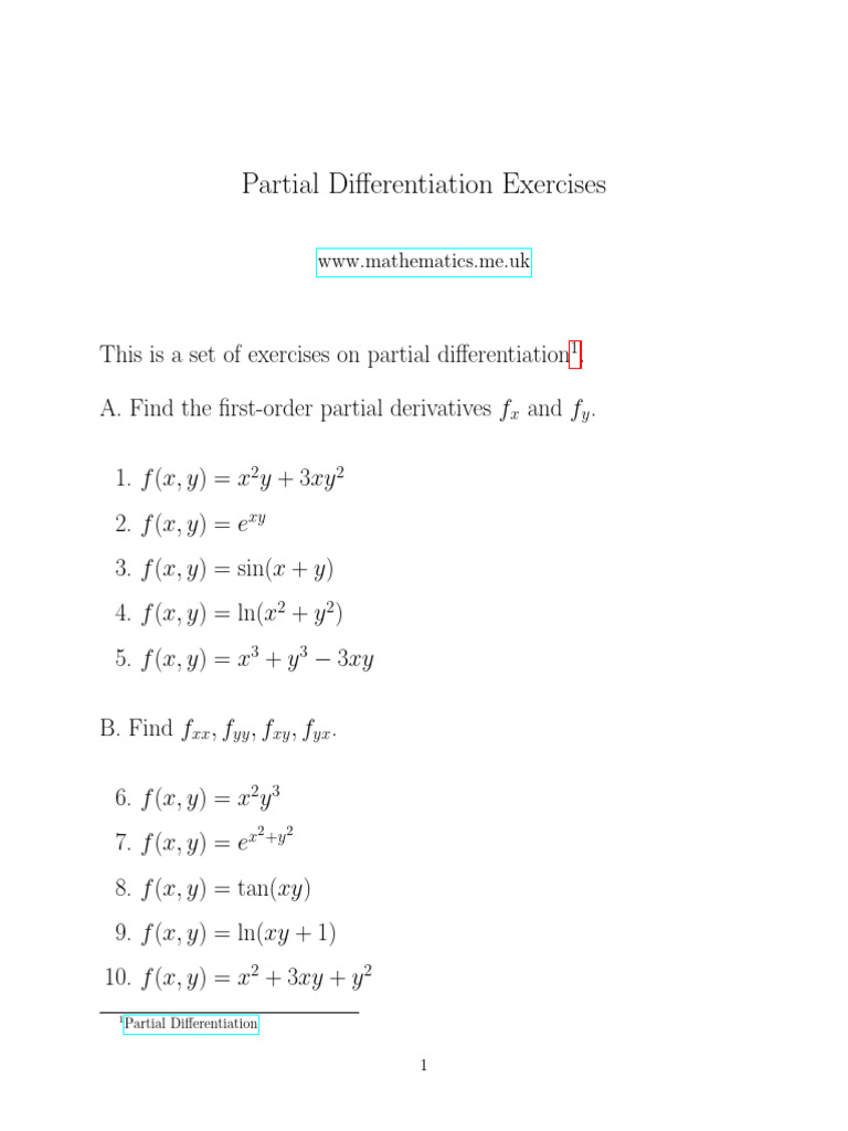 Partial Derivatives Exercise Set | PDF | Chess Theory | Chess