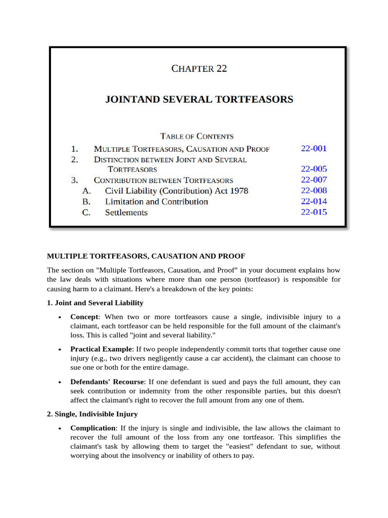 Multiple Tortfeasors and Liability Issues | PDF | Tort | Legal Liability