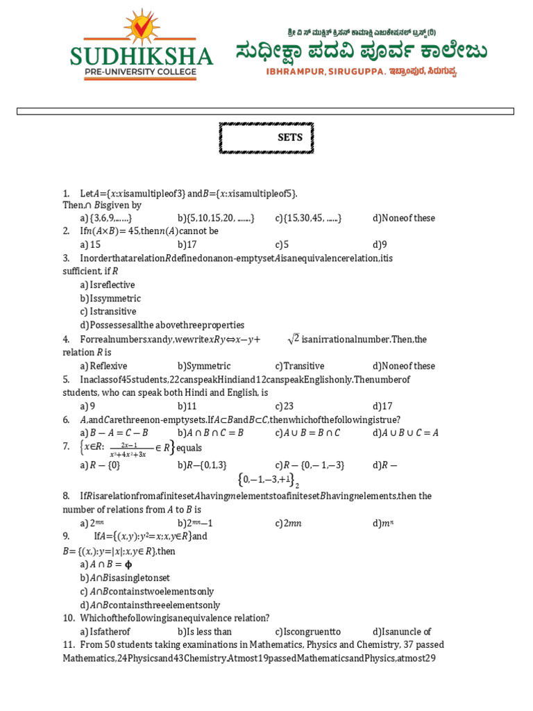 Maths Set Theory Questions and Solutions | PDF | Chess | Chess Theory