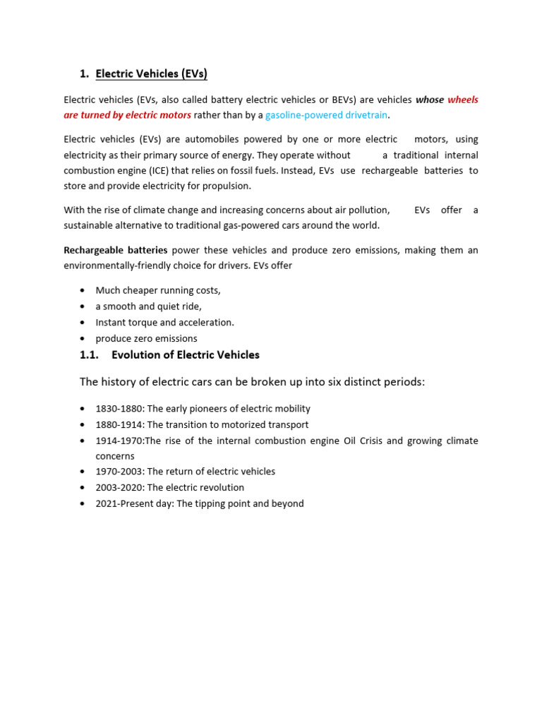 Evolution and Benefits of Electric Vehicles | PDF | Electric Vehicle ...