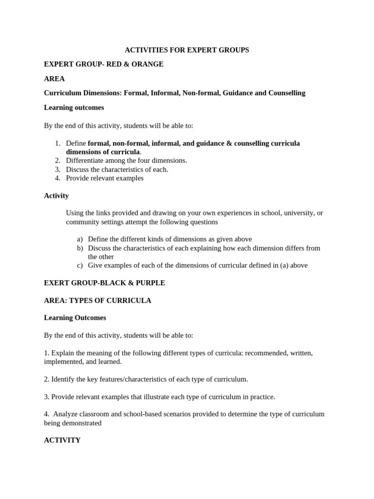 Curriculum Activities for Expert Groups | PDF | Curriculum ...