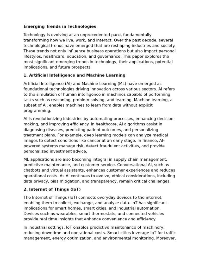 Emerging Trends in Technologies | PDF | Artificial Intelligence ...