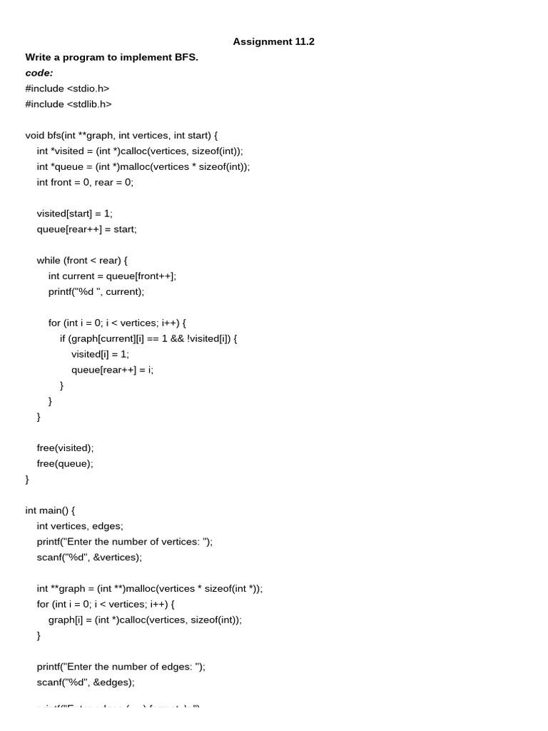 BFS Algorithm Implementation in C | PDF