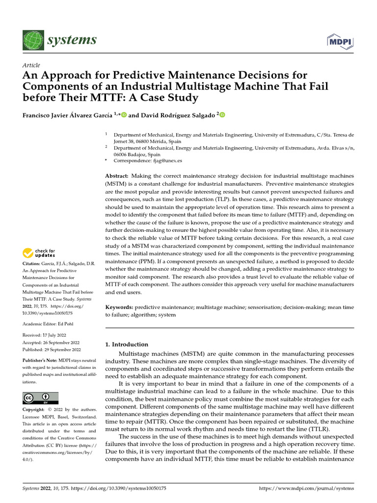 Predictive Maintenance for Multistage Machines | PDF | Reliability ...