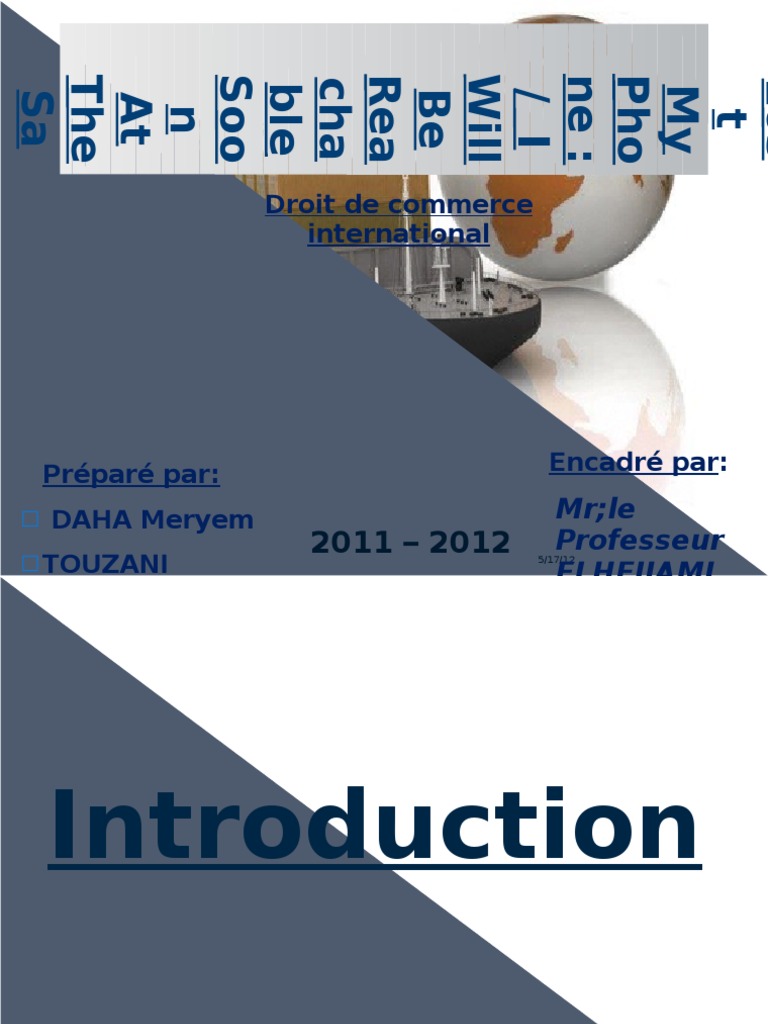 1 Contrat de Transport Maritime International Connaissement Transport