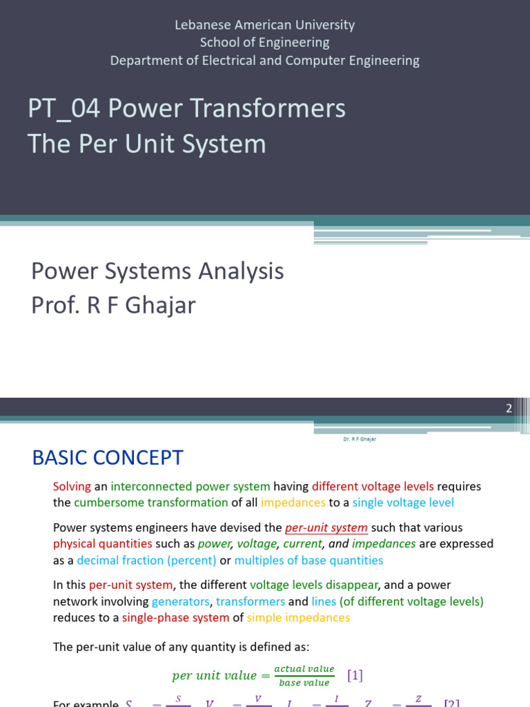 PT - 04 The Per Unit System | PDF | Electrical Impedance | Transformer