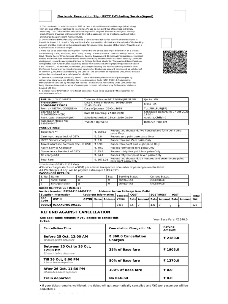 IRCTC E-Ticketing Guidelines and Details | PDF | Identity Document