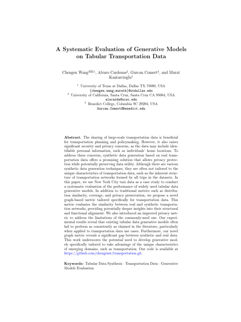 A Systematic Evaluation of Generative Models On Tabular Transportation ...