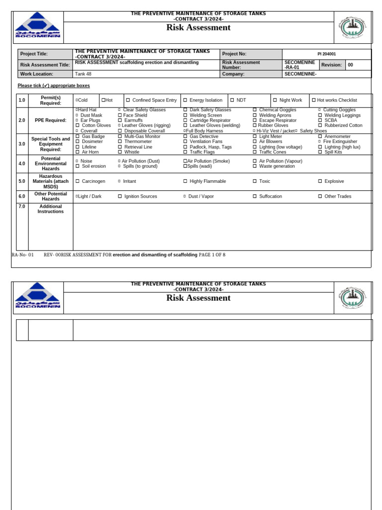 Storage Tanks Maintenance Risk Assessment | PDF | Personal Protective ...