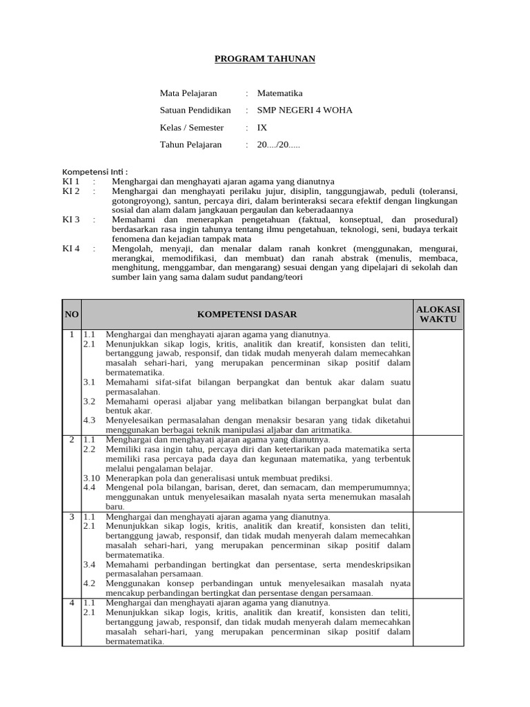 9- Program Tahunan k13 Kls9 | PDF