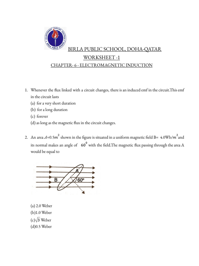 Electromagnetic Induction Worksheet | PDF | Electromagnetic Induction ...