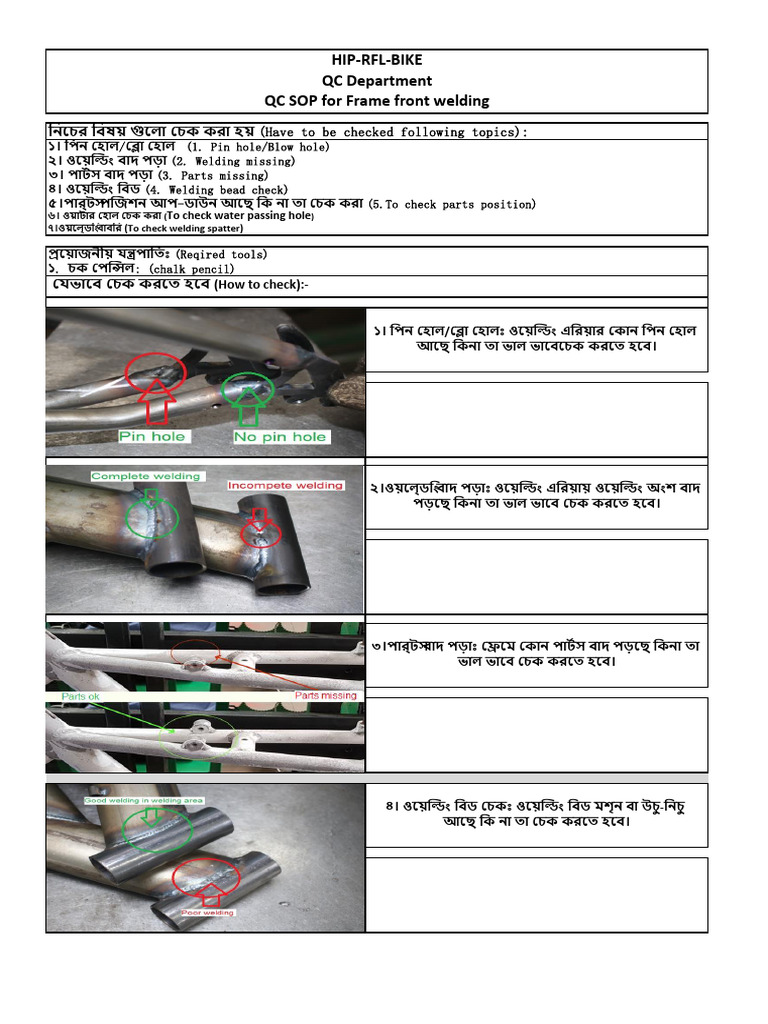 QC SOP For Frame Front Welding | PDF