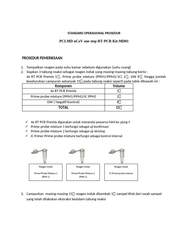 SOP PCLMD nCoV One Step RT-PCR Kit-MD01 | PDF