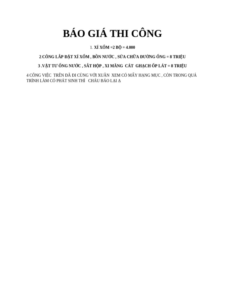 Báo Giá Thi Công | PDF