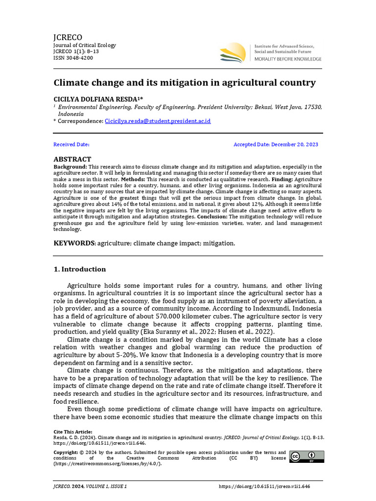 Climate Change Mitigation in Agriculture | PDF | Climate Change ...