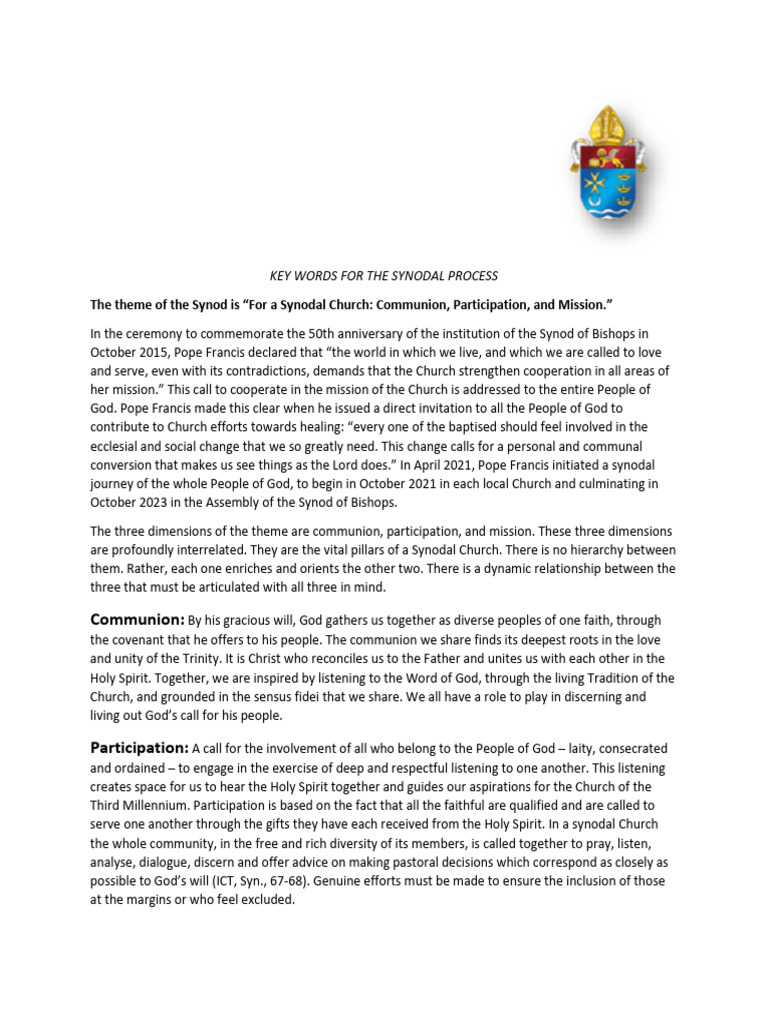 Key Words For The Synodal Process 1 | PDF | Eucharist | Synod