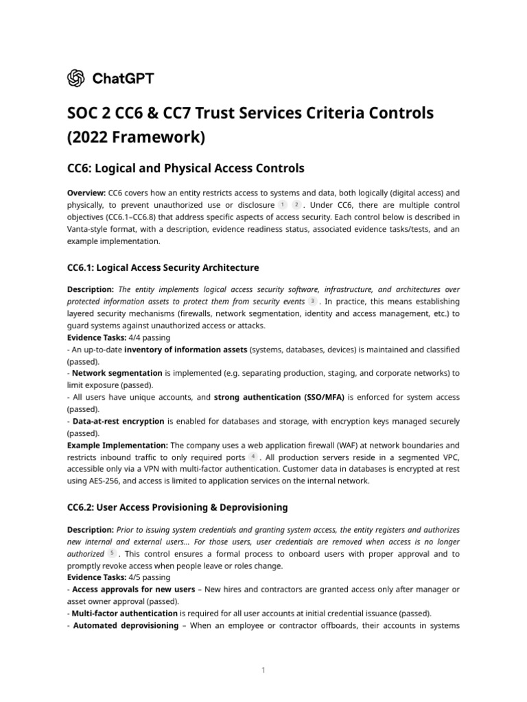 SOC 2 CC6 & CC7 Trust Services Criteria Controls (2022 Framework) | PDF ...