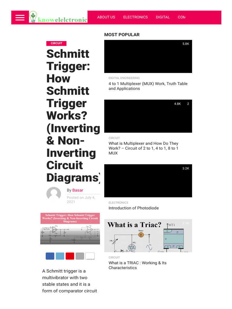 Non-Inverting Schmitt Trigger Overview | PDF | Operational Amplifier ...