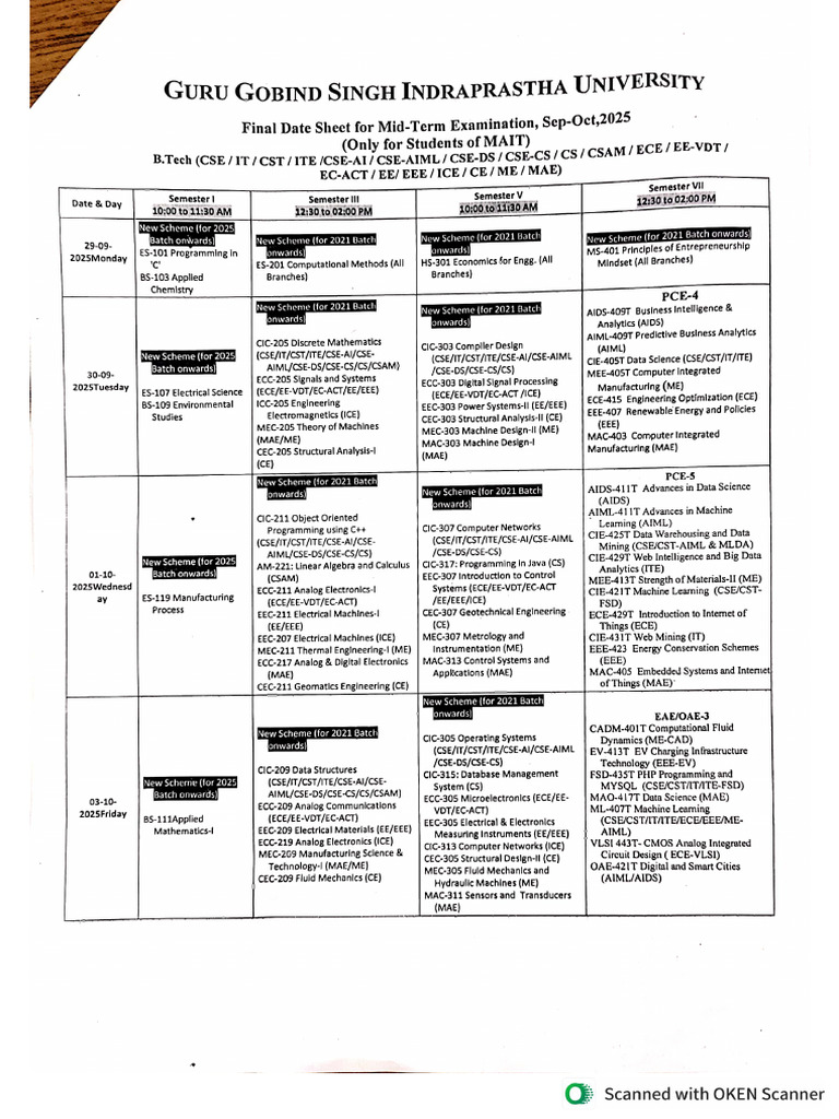 Date Sheet | PDF