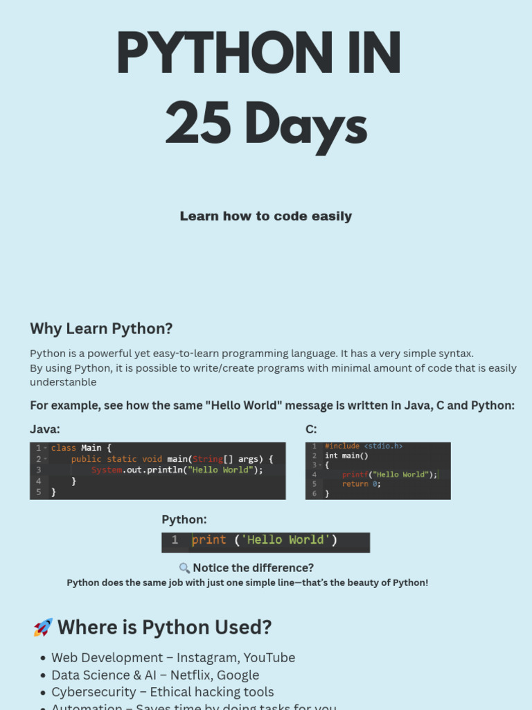 Learn Python Programming in 25 Days | PDF