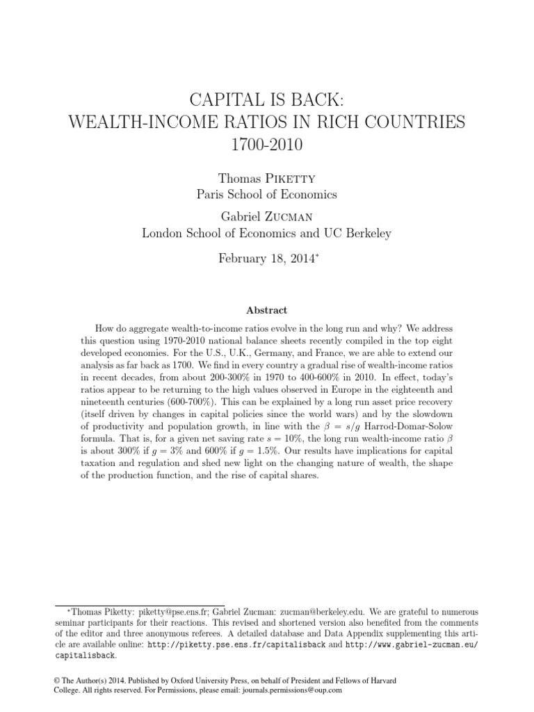 Wealth-Income Ratios in Developed Nations | PDF | Wealth | Capital ...