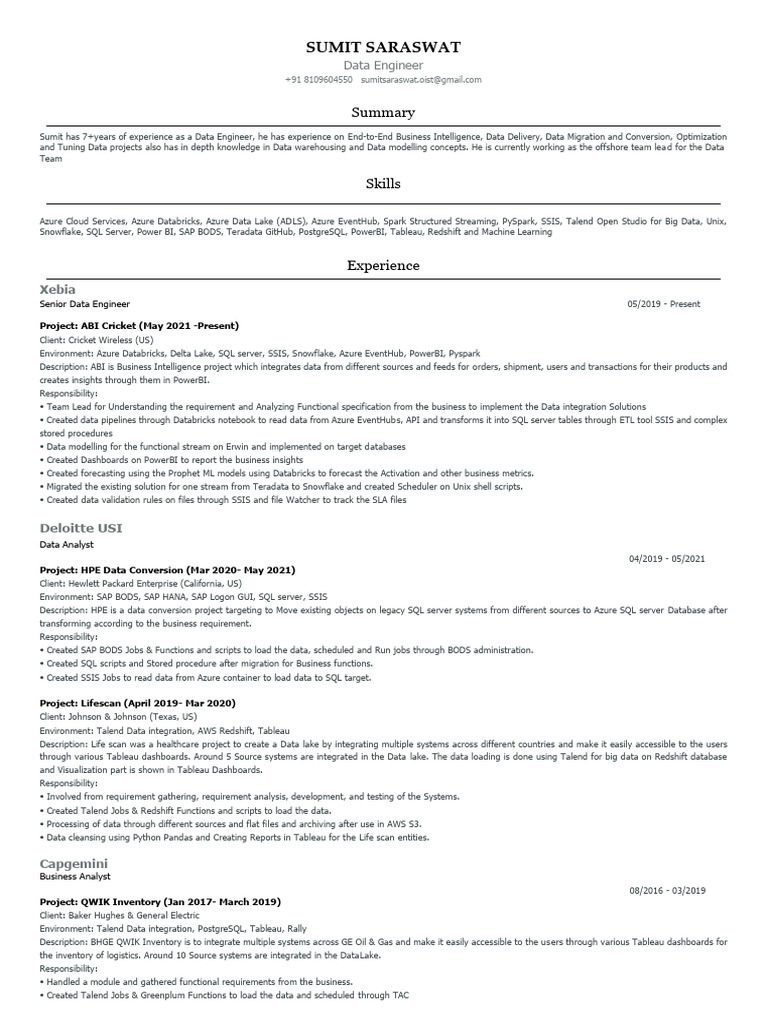 Data Engineer with Azure Expertise | PDF | Microsoft Sql Server ...