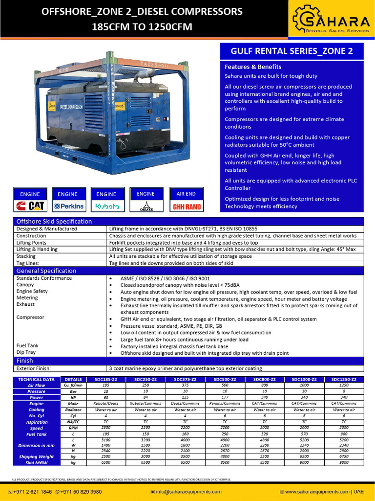 Offshore Diesel Compressors 185-1250CFM | PDF | Mechanical Engineering