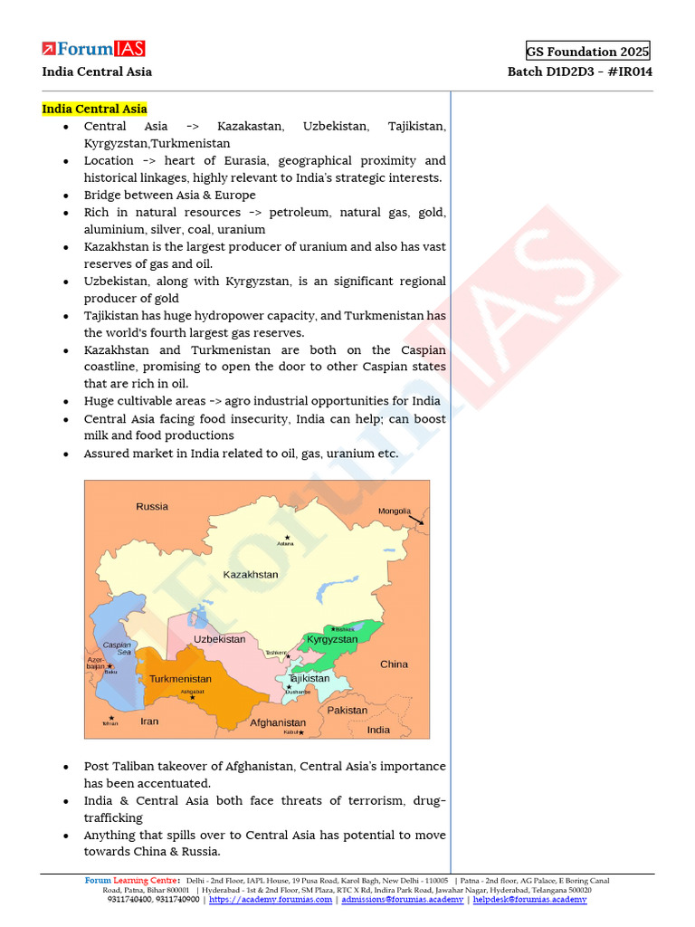 India-Central Asia Strategic Overview | PDF | Central Asia | Foreign Policy