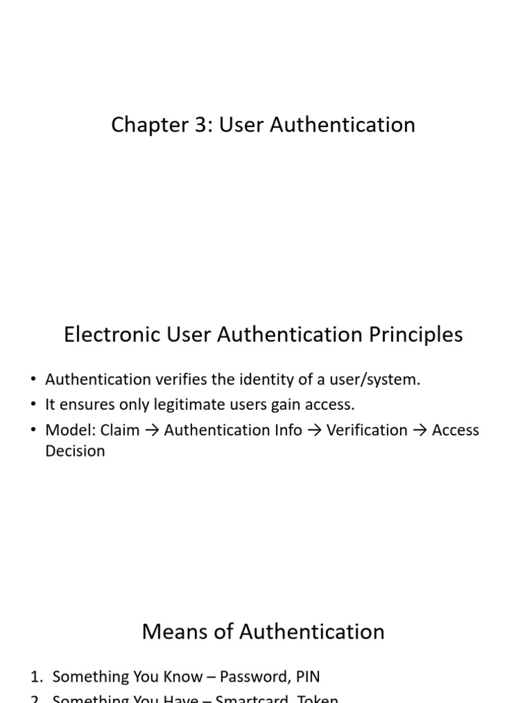Chapter 3 User Authentication | PDF | Password | Smart Card