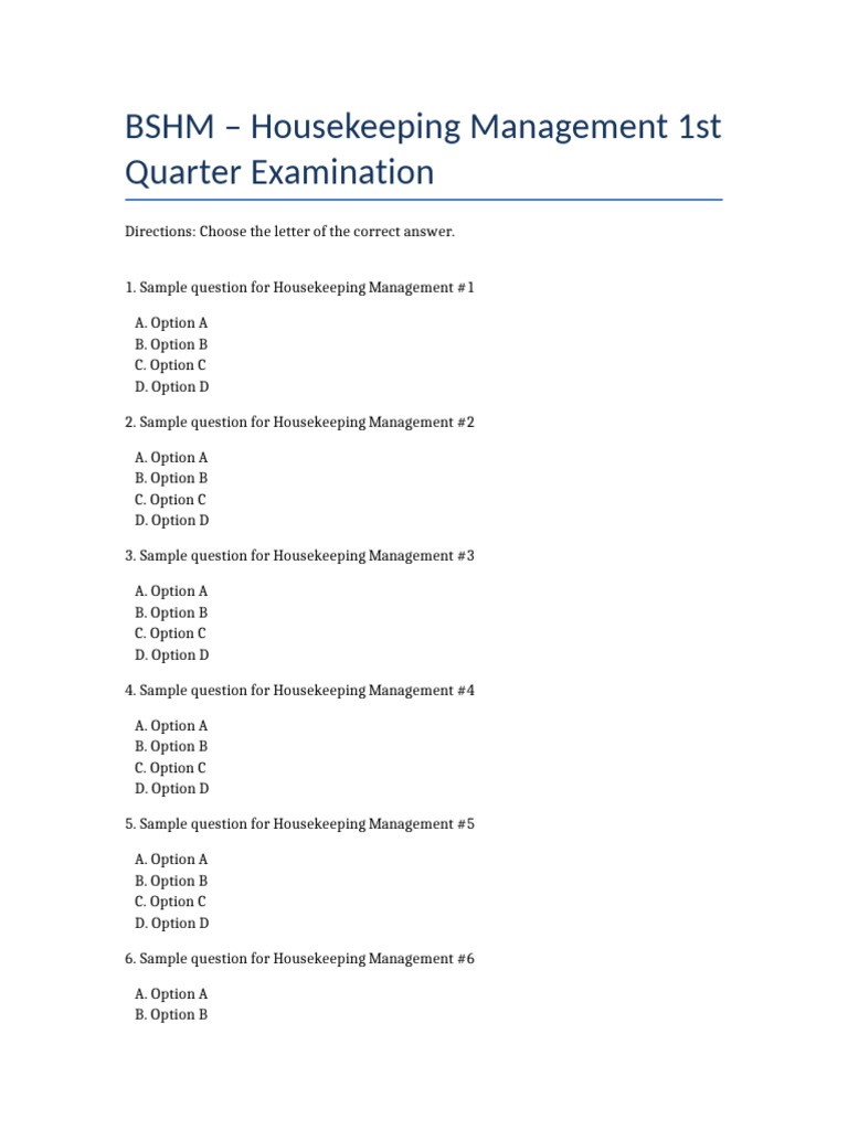 Housekeeping Management Exam Questions | PDF | Chess Theory | Chess