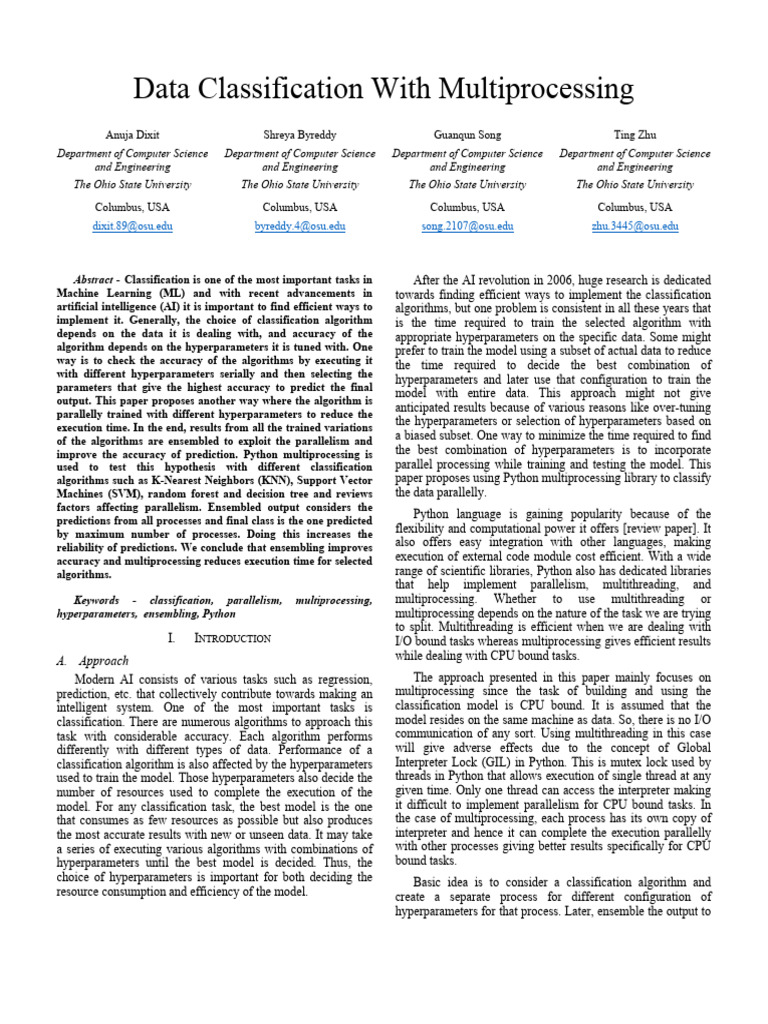 Multiprocessing for Data Classification | PDF | Statistical ...
