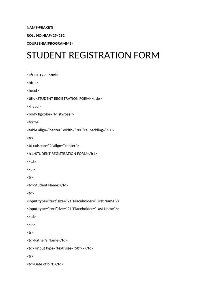 Student Registration Form | PDF