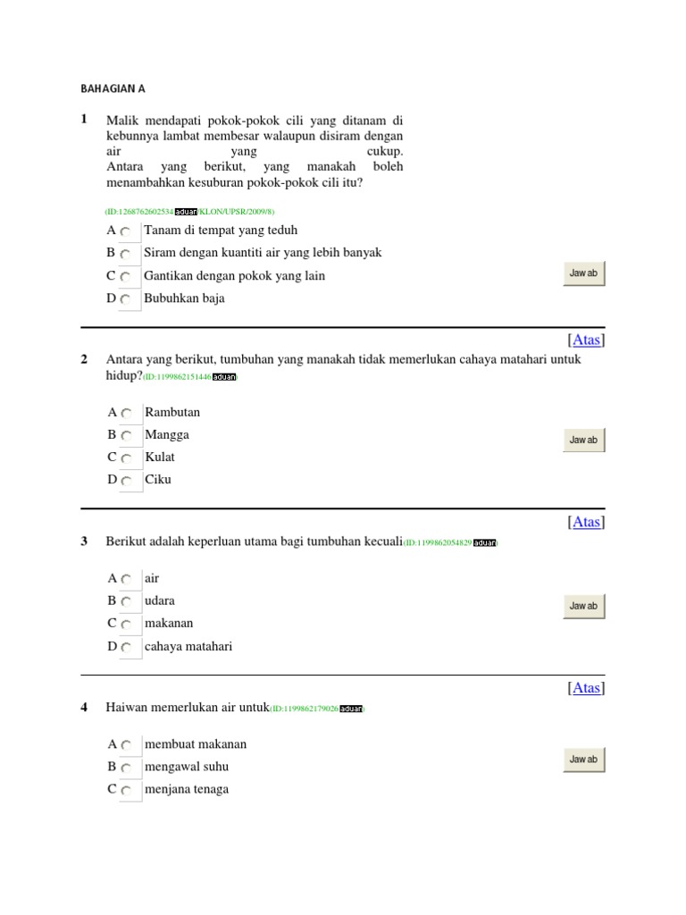 Soalan Sains Tahun 4