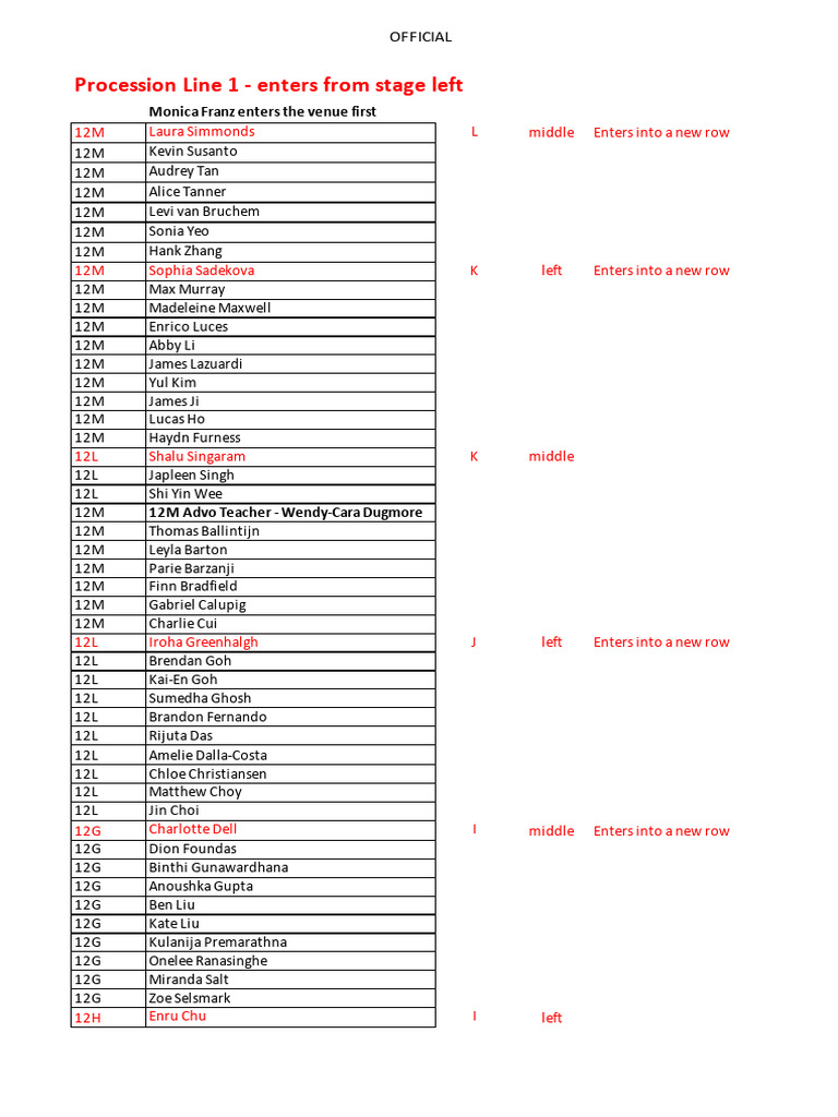 Student Procession Line Details | PDF