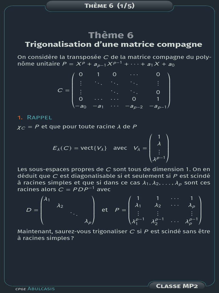 Trigonalisation de matrices compagnons | PDF | Mathématiques | Concepts ...