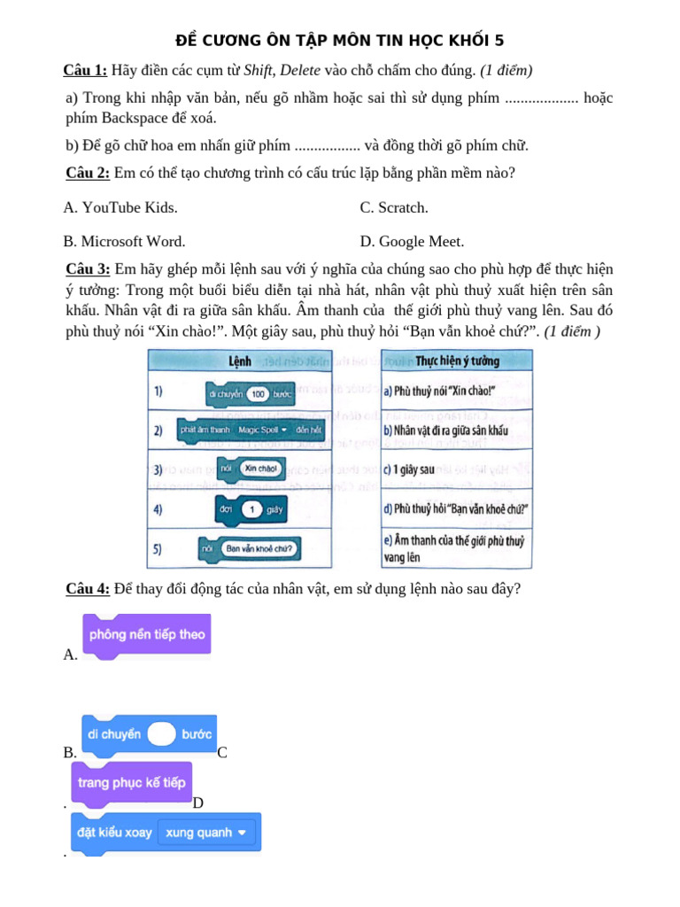 Đề Cương Ôn Tập Tin 5 | PDF