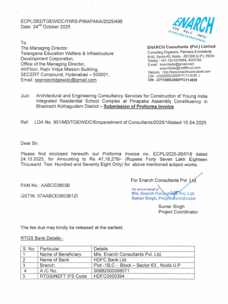 24.10.25 P Invoice Pinapaka TGEWIDC-496 | PDF