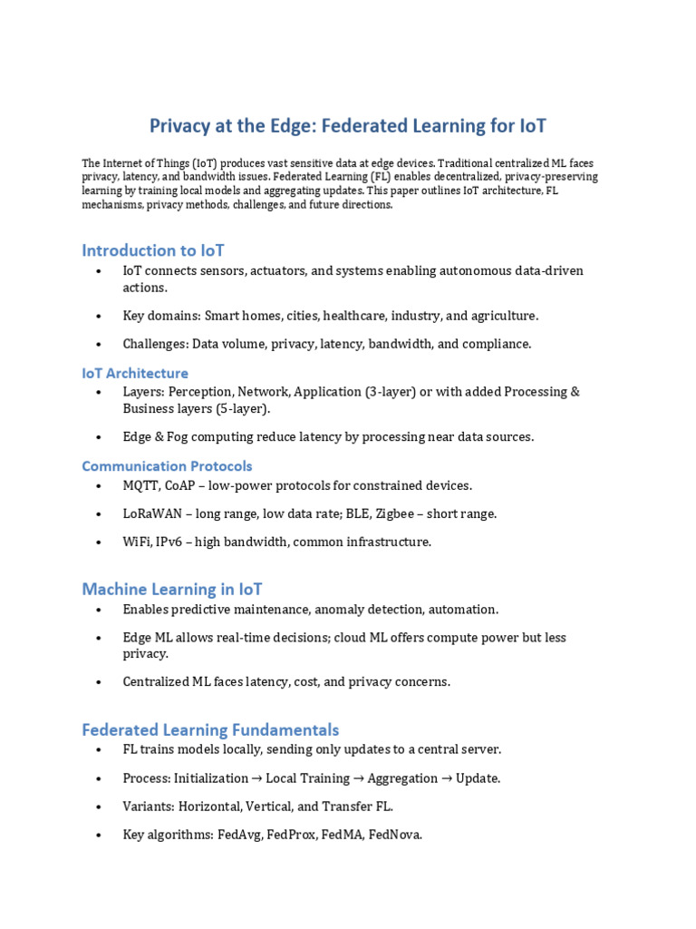 Privacy at The Edge Federated Learning For IoT Overleaf | PDF ...