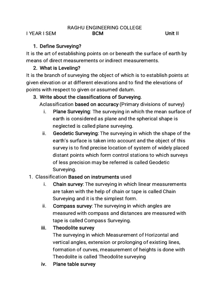 Surveying Basics and Classifications Guide | PDF | Surveying | Contour Line