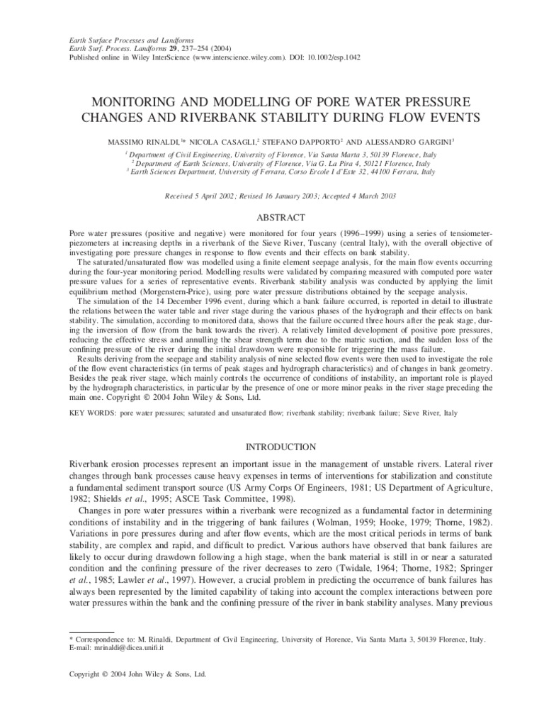 Pore Water Pressure and Riverbank Stability | PDF | Soil Mechanics ...