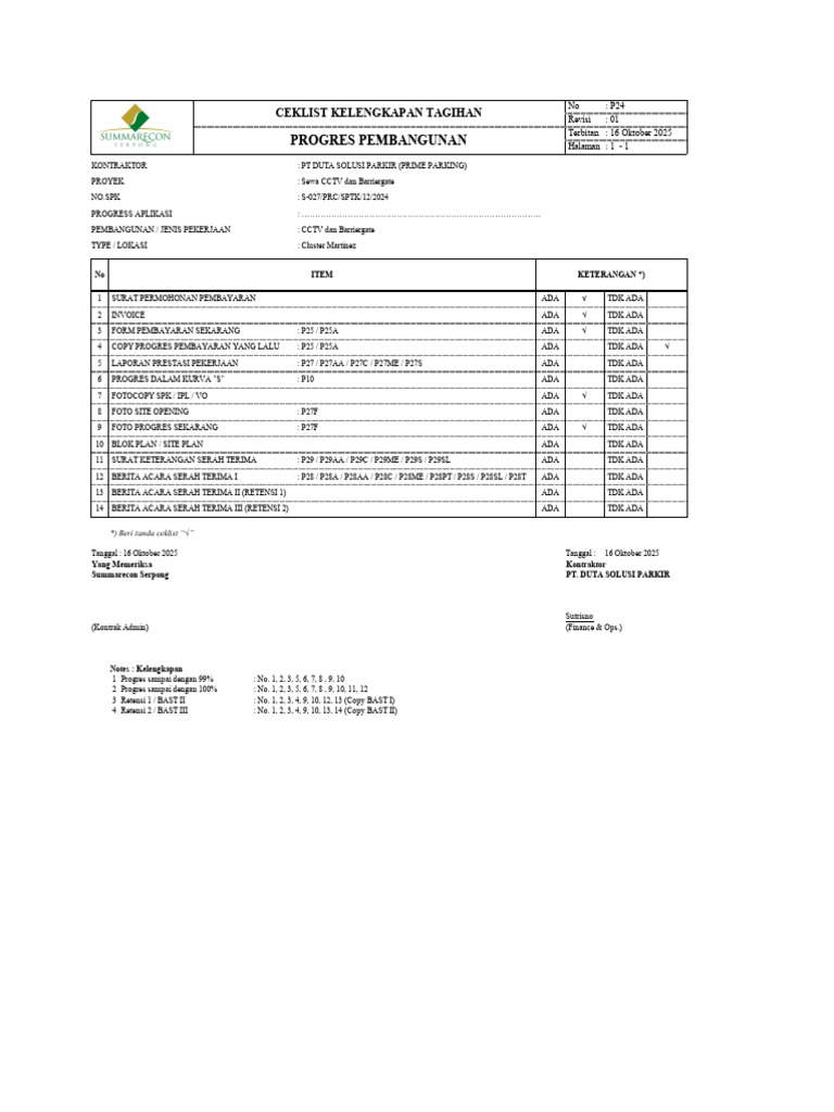FORM P24 Ceklist Kelengkapan Tagihan Rev.01-1 | PDF